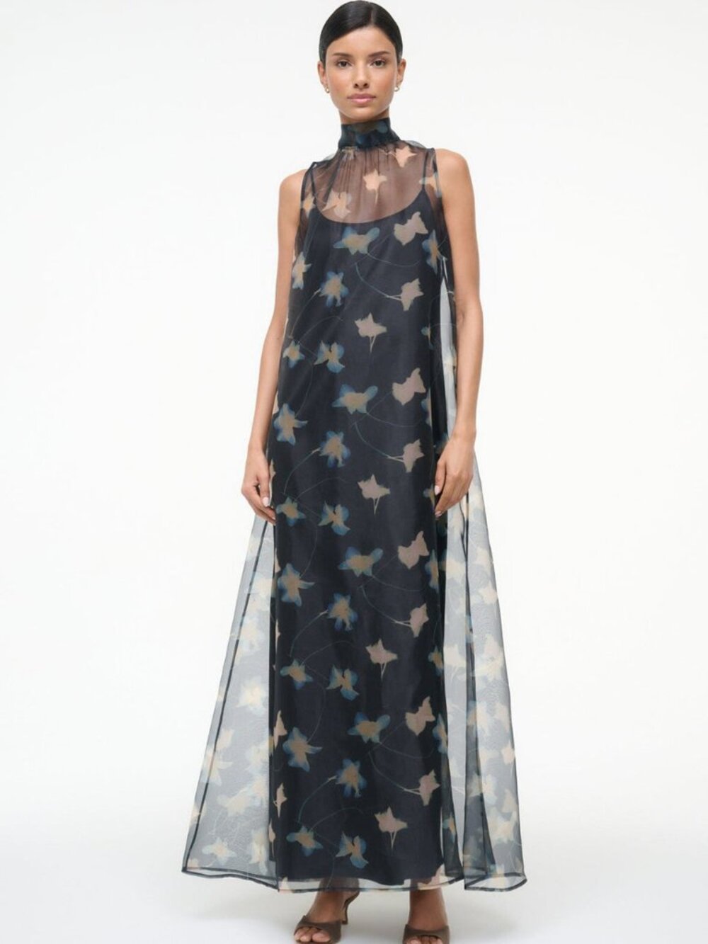 Staud Albee Maxi Dress Gown Botanical Shadows Size XS